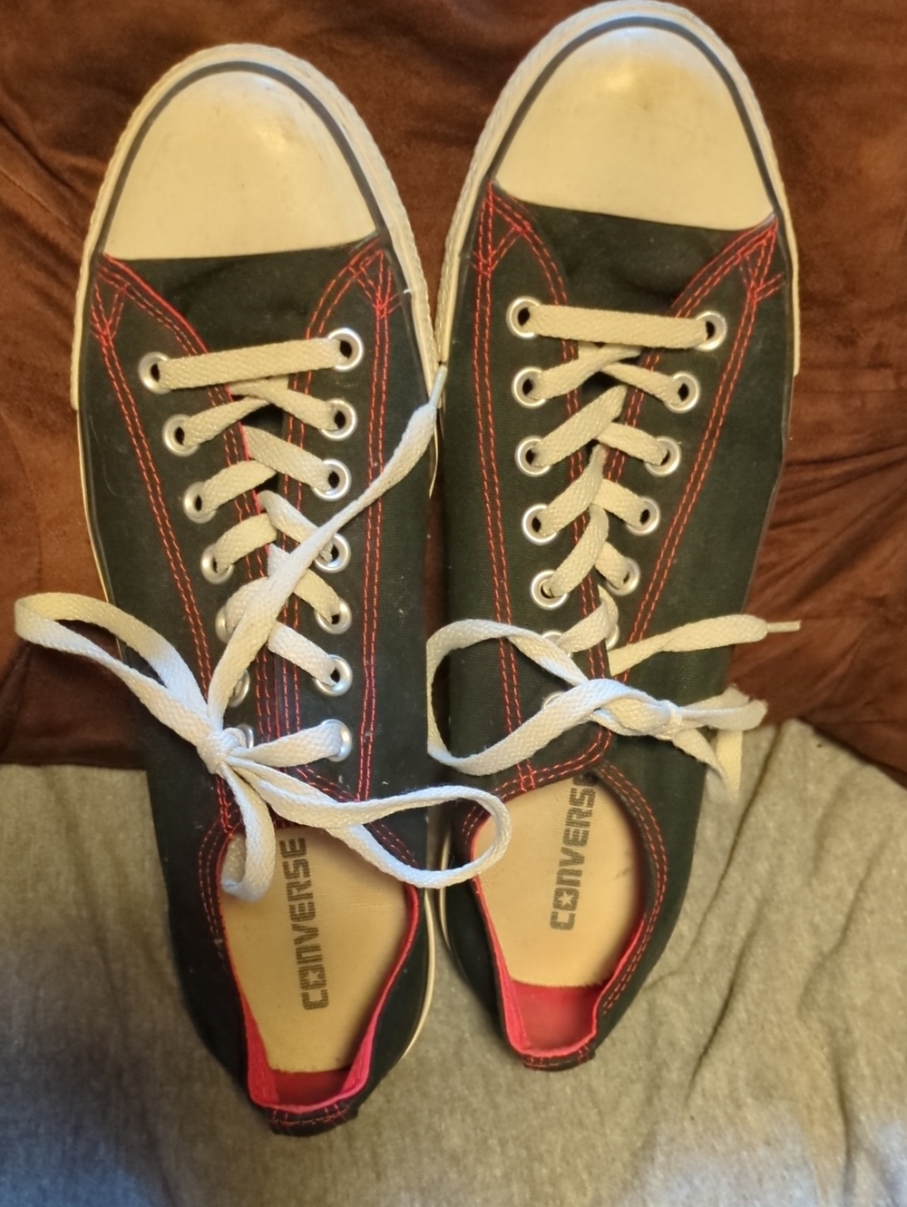 Converse Black Canvas Low-Top Sneakers with Red Stitching and White Soles